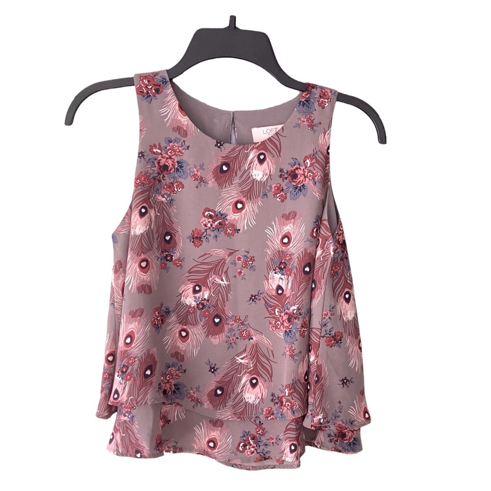 Ann Taylor Loft outlet flowy tank top gray with feathers and flowers XSP…